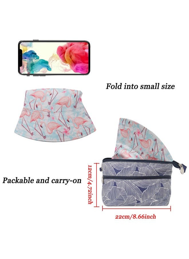 Unisex Cute Animal Print Travel Bucket Hat Summer Fisherman Cap (Flamingo Pastel Blue)
