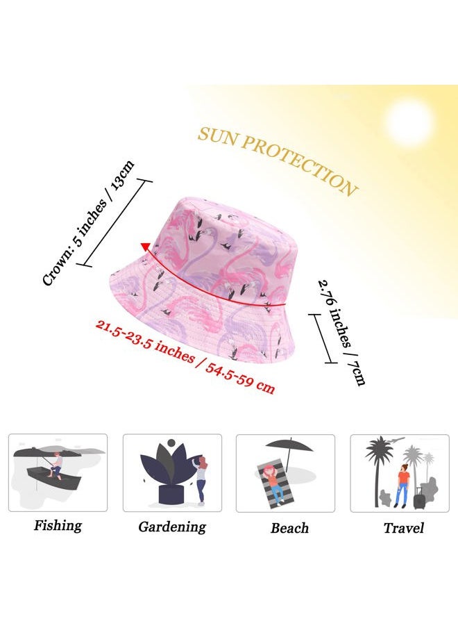 Unisex Cute Animal Print Travel Bucket Hat Summer Fisherman Cap (Flamingo Pink)