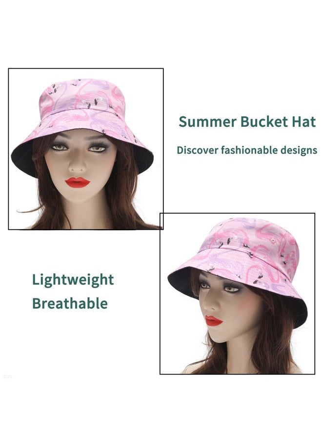 Unisex Cute Animal Print Travel Bucket Hat Summer Fisherman Cap (Flamingo Pink)
