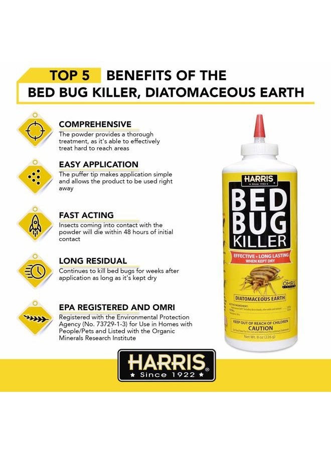 Harris HDE-8 Bed Bug Powder Diatomaceous Earth, 8oz, Yellow