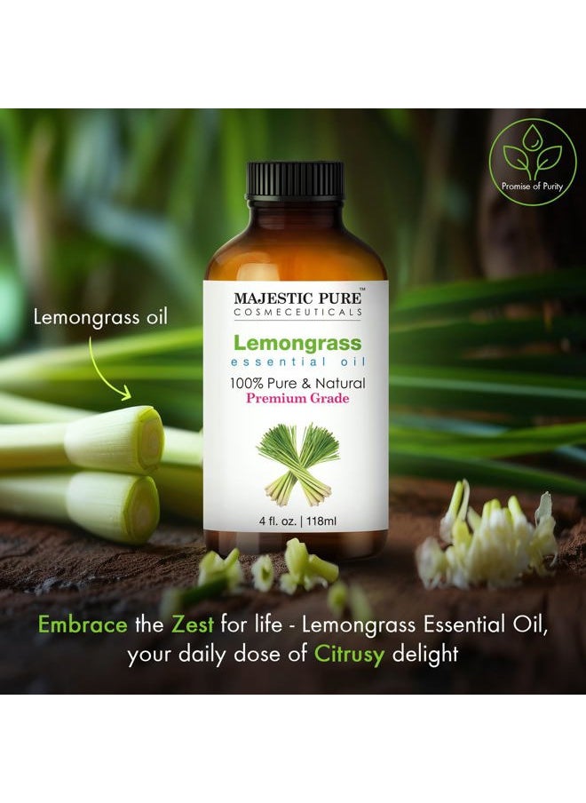 MAJESTIC PURE Lemongrass Essential Oil | 100% Pure and Natural Lemongrass Oil | Premium Grade Essential Oils for Hair Care, Home Diffusers, Skin, Aromatherapy, Massage and Humidifiers | 4 Fl Oz