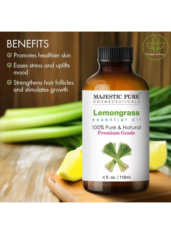 MAJESTIC PURE Lemongrass Essential Oil | 100% Pure and Natural Lemongrass Oil | Premium Grade Essential Oils for Hair Care, Home Diffusers, Skin, Aromatherapy, Massage and Humidifiers | 4 Fl Oz