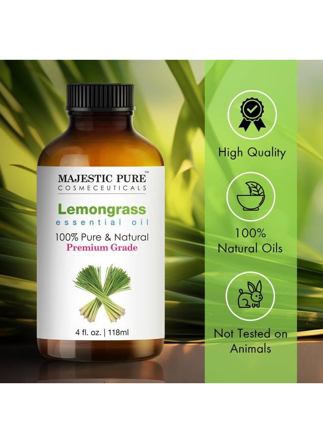 MAJESTIC PURE Lemongrass Essential Oil | 100% Pure and Natural Lemongrass Oil | Premium Grade Essential Oils for Hair Care, Home Diffusers, Skin, Aromatherapy, Massage and Humidifiers | 4 Fl Oz