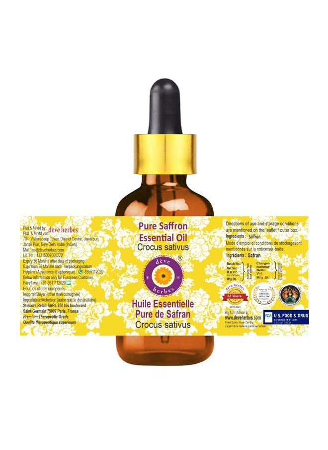 Pure Saffron Essential Oil (Crocus sativus) 100% Therapeutic Grade Steam Distilled 5ml (0.16 oz)