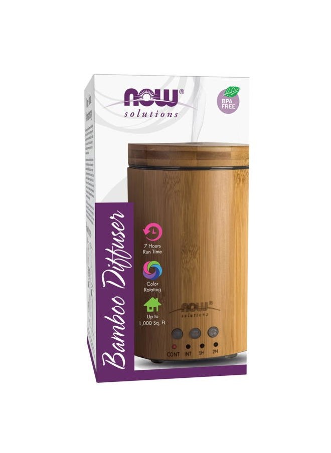 NOW Essential Oils, Ultrasonic Real Bamboo Aromatherapy Oil Diffuser, Extremely Quiet, Heat Free and Easy to Clean, Color Changing LED Diffuser