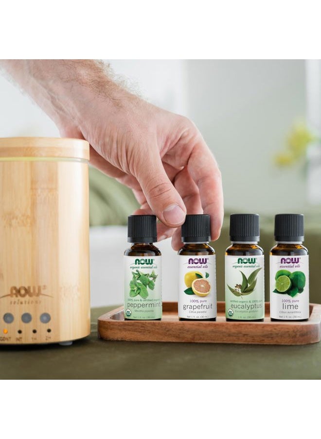 NOW Essential Oils, Ultrasonic Real Bamboo Aromatherapy Oil Diffuser, Extremely Quiet, Heat Free and Easy to Clean, Color Changing LED Diffuser