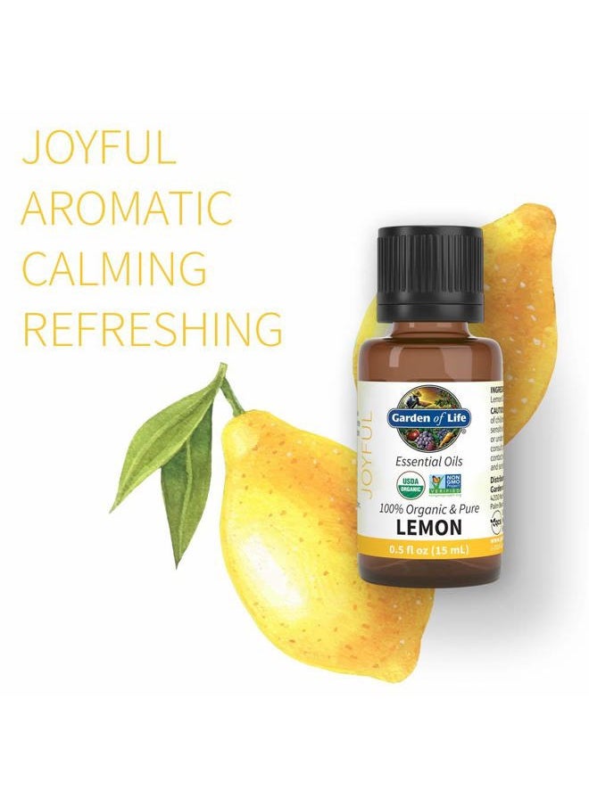 Essential Oil, Lemon USDA Organic & Pure, Clean, Undiluted & Non-GMO for Diffuser, Aromatherapy, Meditation, Joyful, Aromatic, Calming, Refreshing, 0.5 Fl Oz