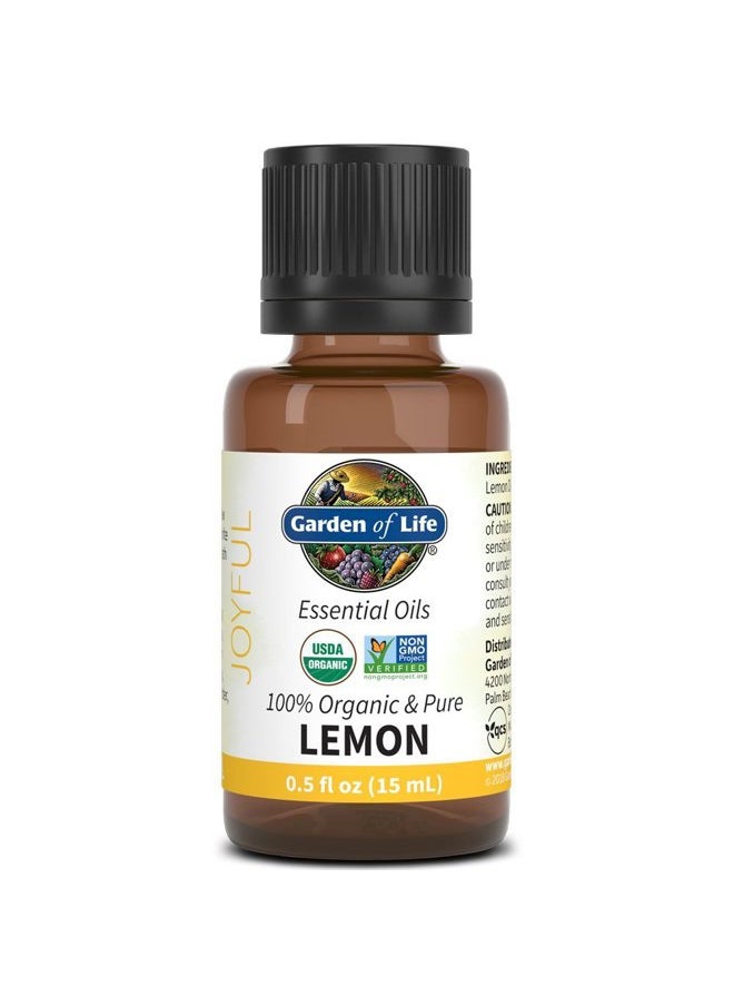 Essential Oil, Lemon USDA Organic & Pure, Clean, Undiluted & Non-GMO for Diffuser, Aromatherapy, Meditation, Joyful, Aromatic, Calming, Refreshing, 0.5 Fl Oz