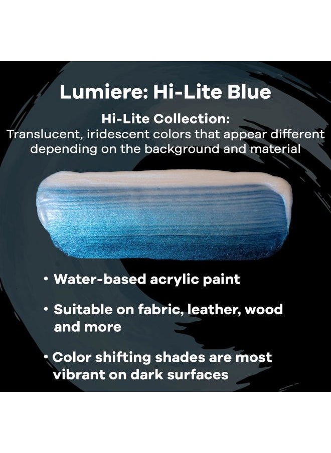 Lumiere 2.25oz Fabric Paint Hi Lite Blue - Metallic Paint for Fabric, Leather, Canvas, Paper and Wood - Light-bodied Metallic Acrylic Paint - Lightfast & Vibrant Metallic Acrylic Paints