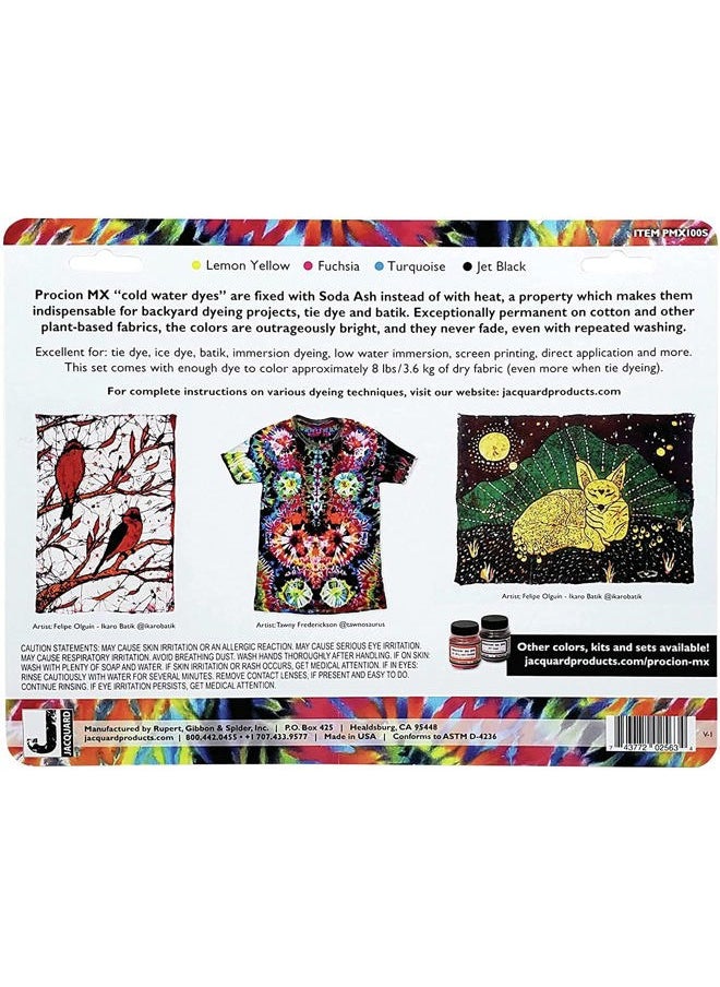 Procion Tie Dye Powder 4-Color Set 2/3oz Jars - Powder Dye for Tie Dye - Permanent & Washfast Powder Tie Dye - Use as Ice Tie Dye Powder, Cold Water Dye for Fabric & Clothing Dye