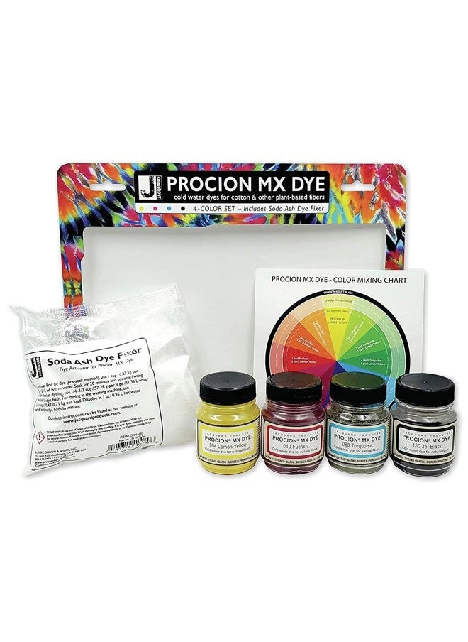 Procion Tie Dye Powder 4-Color Set 2/3oz Jars - Powder Dye for Tie Dye - Permanent & Washfast Powder Tie Dye - Use as Ice Tie Dye Powder, Cold Water Dye for Fabric & Clothing Dye