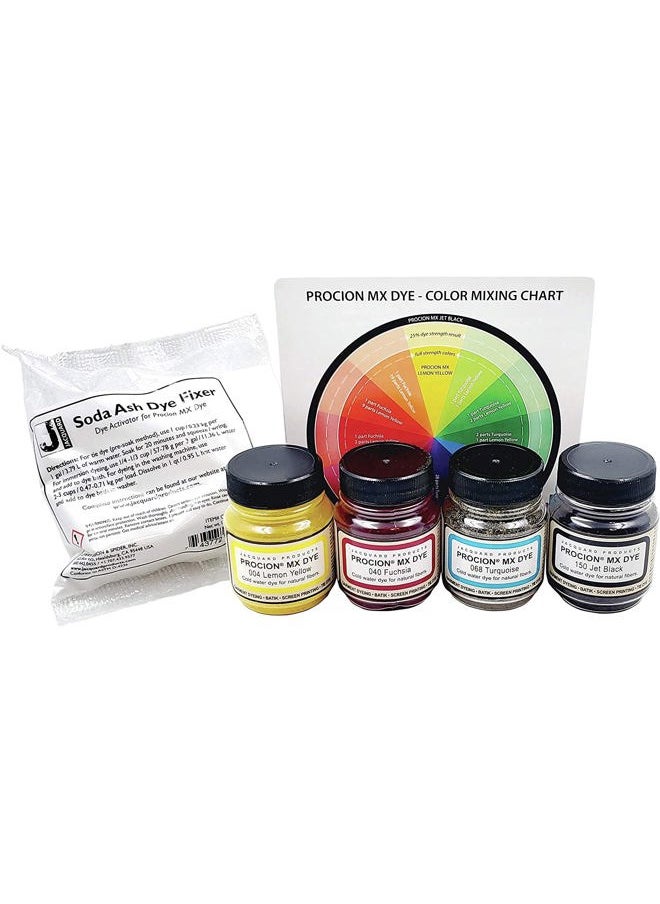 Procion Tie Dye Powder 4-Color Set 2/3oz Jars - Powder Dye for Tie Dye - Permanent & Washfast Powder Tie Dye - Use as Ice Tie Dye Powder, Cold Water Dye for Fabric & Clothing Dye