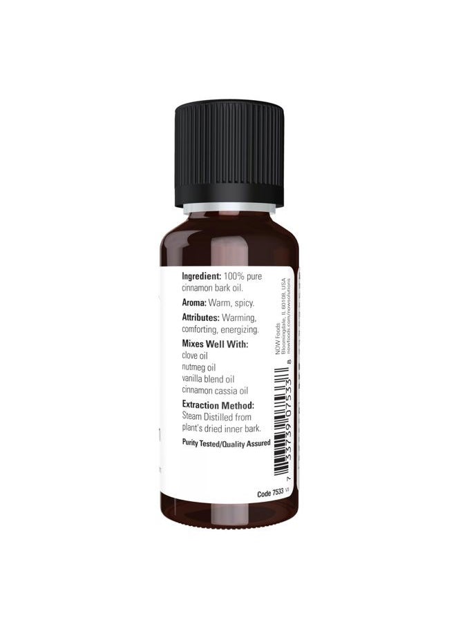 NOW Essential Oils, Cinnamon Bark Oil, Warming Aromatherapy Scent, Steam Distilled, 100% Pure, Vegan, Child Resistant Cap, 1-Ounce