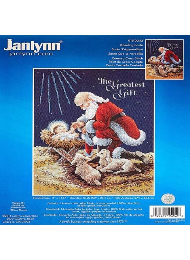 Counted Cross Stitch Kit, Kneeling Santa Navy
