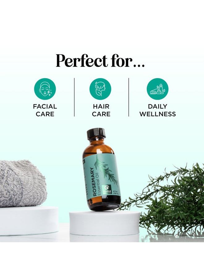 Pure Rosemary Essential Oil with Dropper - Undiluted Rosemary Oil for Hair Skin and Nails and Refreshing Aromatherapy Oil for Diffusers - Essential Oil for Cleansing Dry Scalp Care 4oz