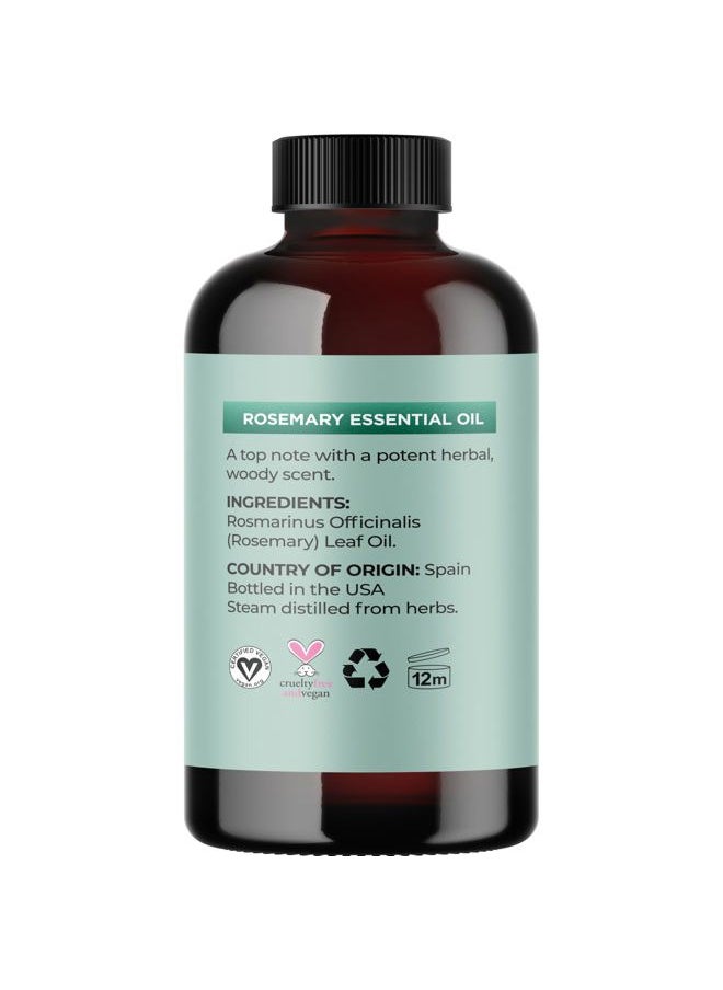 Pure Rosemary Essential Oil with Dropper - Undiluted Rosemary Oil for Hair Skin and Nails and Refreshing Aromatherapy Oil for Diffusers - Essential Oil for Cleansing Dry Scalp Care 4oz