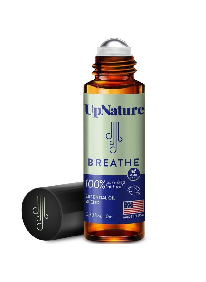 Breathe Essential Oil Roll On Blend – Natural Breathing Support - Premium Quality Essential Oils for Skin - Pure Blend of Peppermint, Tea Tree & Eucalyptus Oil