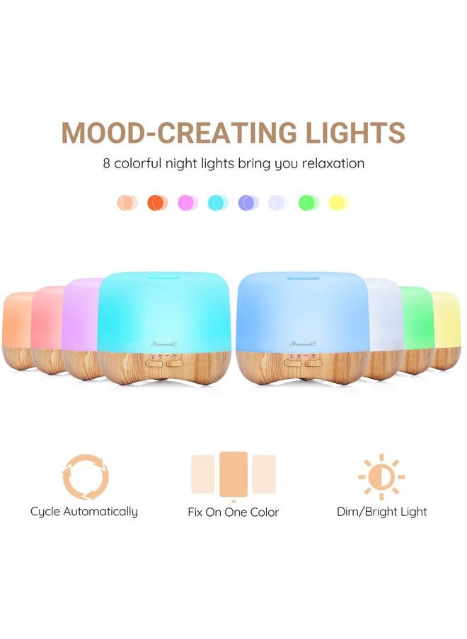 300ml Essential Oil Diffuser, Quiet Aromatherapy Mist Diffusers for Essential Oils, Wood Grain, Ultrasonic, Remote Control, Timer, 7 Colors Light for Bedroom (300ml)
