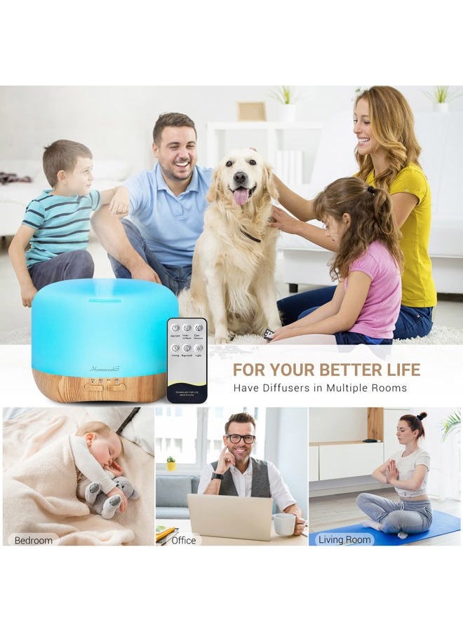 300ml Essential Oil Diffuser, Quiet Aromatherapy Mist Diffusers for Essential Oils, Wood Grain, Ultrasonic, Remote Control, Timer, 7 Colors Light for Bedroom (300ml)