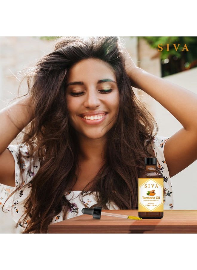 SIVA Turmeric Essential Oil - 4 Fl Oz – Natural Turmeric Oil - for Diffuser, Face, Skin Care, Aromatherapy, Hair Care, Scalp and Body Massage - with Dropper
