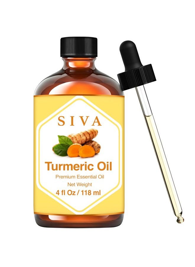 SIVA Turmeric Essential Oil - 4 Fl Oz – Natural Turmeric Oil - for Diffuser, Face, Skin Care, Aromatherapy, Hair Care, Scalp and Body Massage - with Dropper