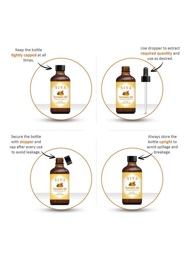 SIVA Turmeric Essential Oil - 4 Fl Oz – Natural Turmeric Oil - for Diffuser, Face, Skin Care, Aromatherapy, Hair Care, Scalp and Body Massage - with Dropper