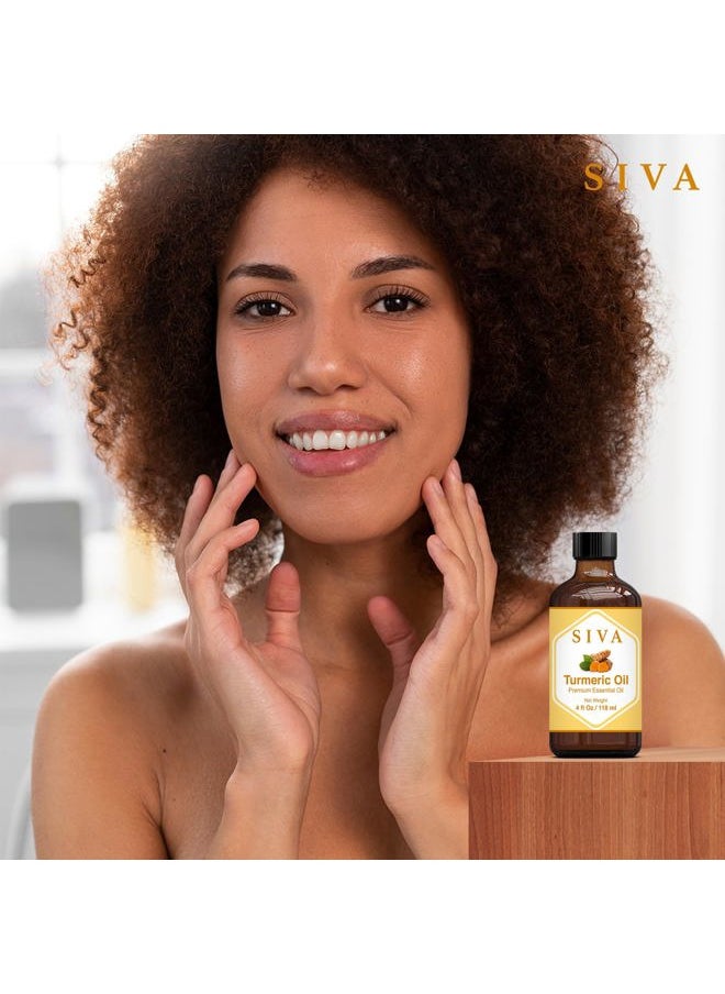 SIVA Turmeric Essential Oil - 4 Fl Oz – Natural Turmeric Oil - for Diffuser, Face, Skin Care, Aromatherapy, Hair Care, Scalp and Body Massage - with Dropper
