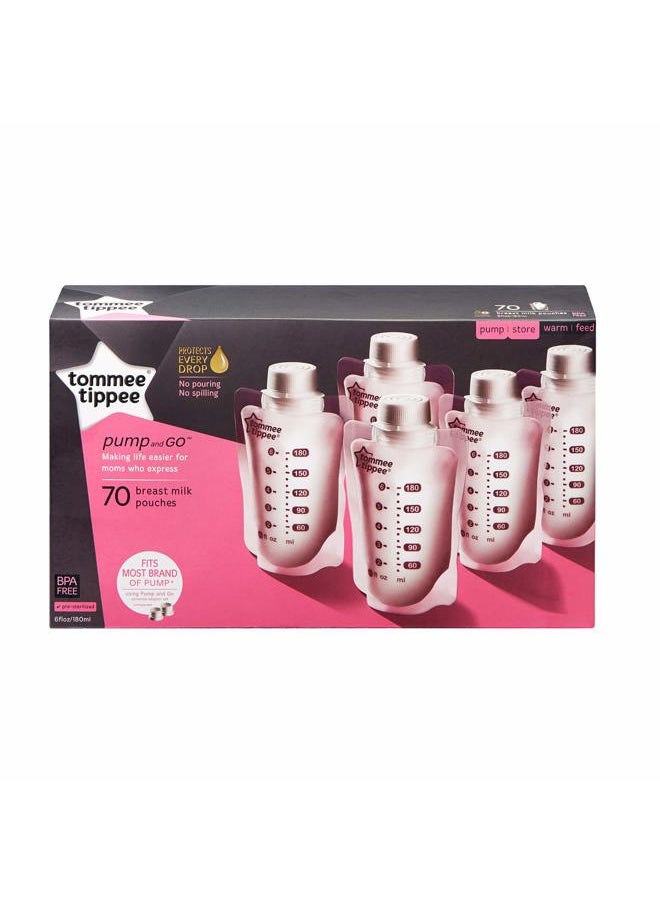Breast Milk Pouches (70 Count) Compatible with All Leading Breast Pumps and Bottle Nipples, BPA-Free