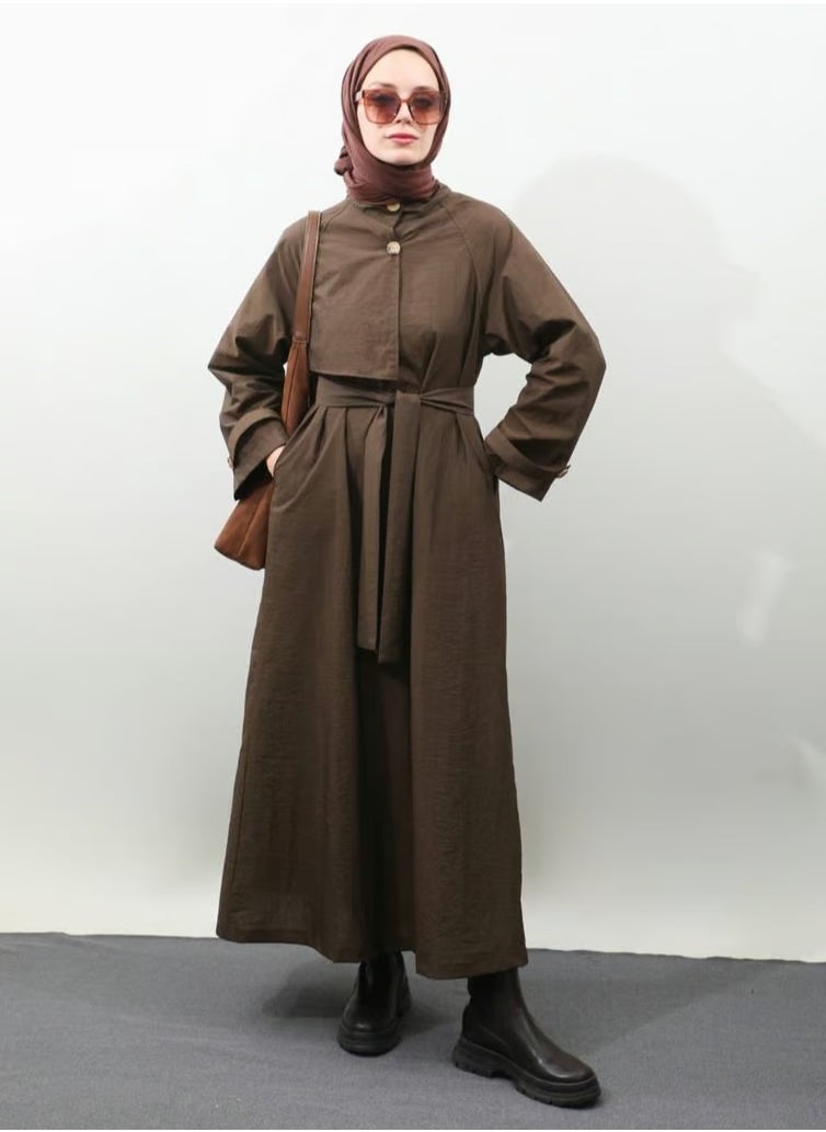 Long autumn dress with wide sleeves - elegant design for veiled women