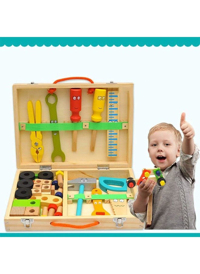 Kids Tool Set with Tool Box & DIY Stickers, Pretend Play STEM Construction Kits for Toddlers 3-5, Montessori Toys for 3 4 5 Year Old, Wooden Play Tools Set, Toddler Boy Toys