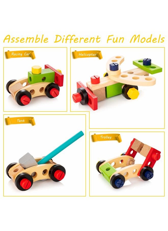 Kids Tool Set with Tool Box & DIY Stickers, Pretend Play STEM Construction Kits for Toddlers 3-5, Montessori Toys for 3 4 5 Year Old, Wooden Play Tools Set, Toddler Boy Toys