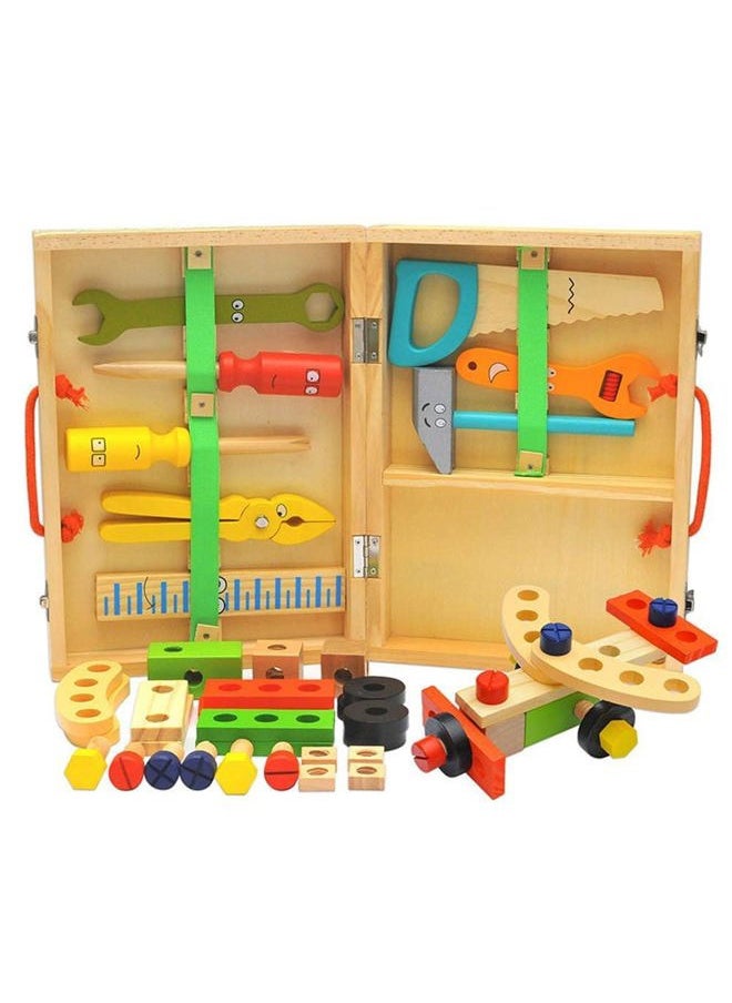 Kids Tool Set with Tool Box & DIY Stickers, Pretend Play STEM Construction Kits for Toddlers 3-5, Montessori Toys for 3 4 5 Year Old, Wooden Play Tools Set, Toddler Boy Toys