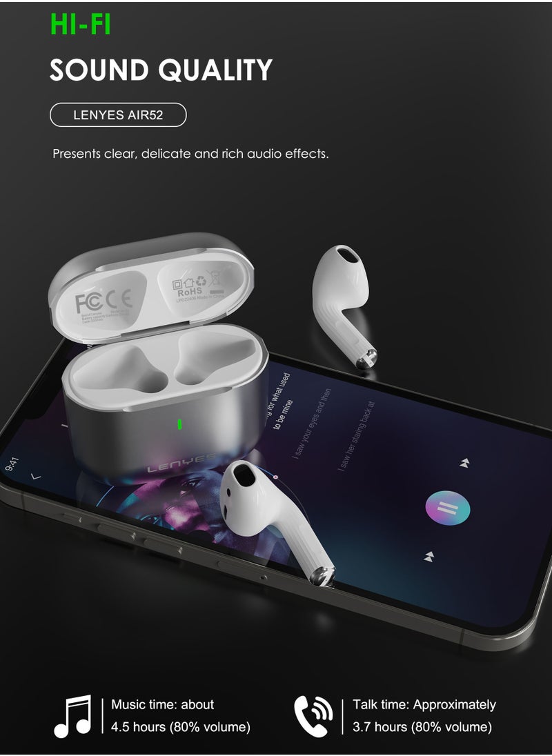 LENYES AIR52 In-ear Earphones, True Wireless Earbuds,40-Headphone standby, 3 Hours of Music Playback on a 10-Minute Charge, Compact and Comfortable