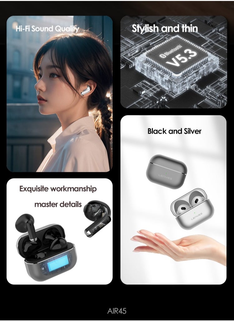 LENYES AIR-45 In-ear Earphones, Wireless Bluetooth 5.3. In-ear Earphones, True Wireless Earbuds, 3 Hours of Music Playback on a 10-Minute Charge, Compact and Comfortable