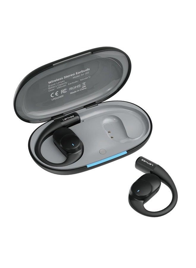 LENYES AIR202 Open Ear Air Conduction Headphones, Bluetooth 5.3 Wireless Earphones with Ear Hooks, IPX4 Immersive Stereo Sound Waterproof Headset for Workout/Gym/Running and More Black