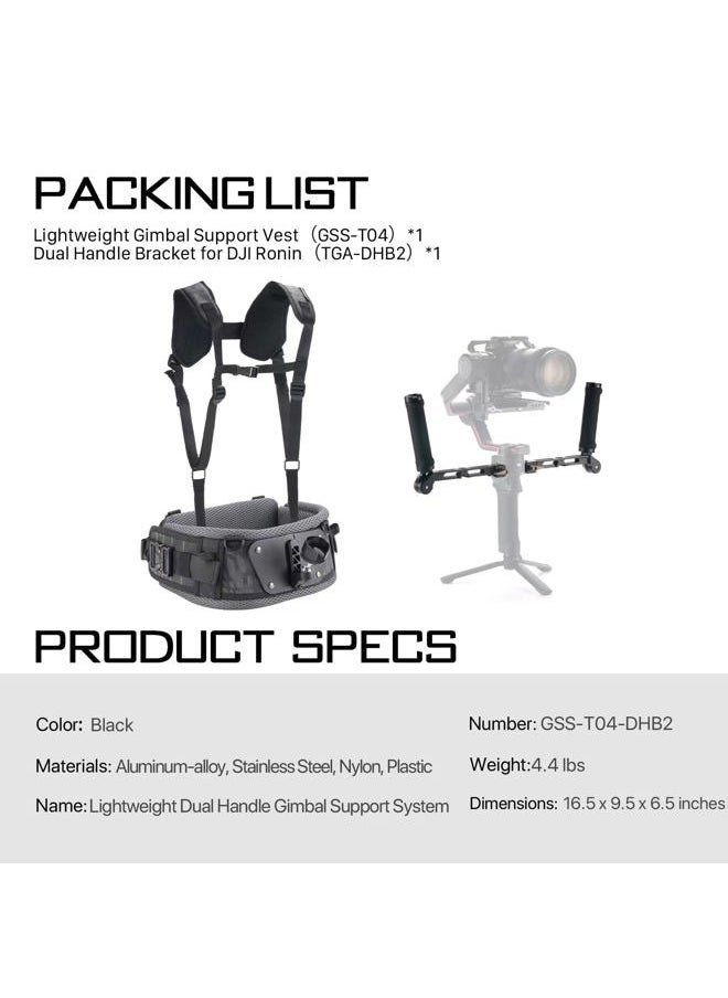 Lightweight Dual Handle Gimbal Support System | Compatible with DJI Ronin RS3 Pro/ RS4/ RS4 Pro | Ergonomic Support for Long Shoots | GSS-T04-DHB2 (Support Vest with Handles)
