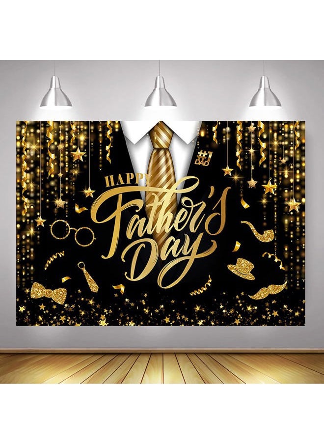 Happy Father's Day Bakcdrop Best Dad Happy Dads Day Theme Party Decoration Gold and Black Father's Day Family Events Party Banner (Black Gold, 7x5ft(82x60 inch))