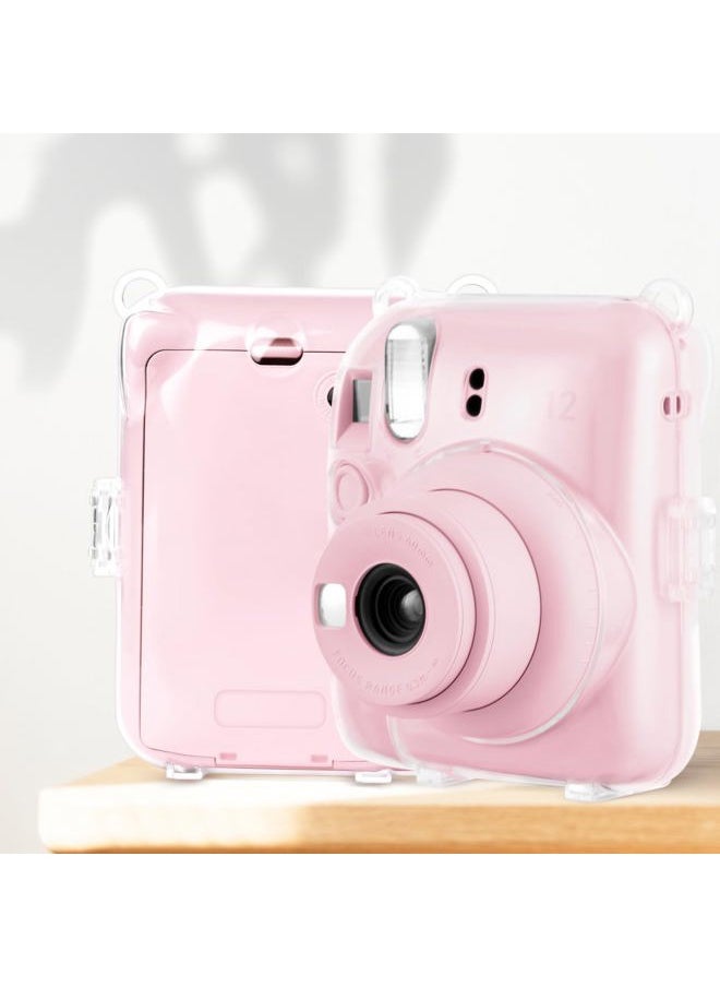 Clear Case Compatible with Fuji Instax Mini 12 - Hard Carrying Case Bag for Fujifilm Instax Mini 12 Instant Camera - PC Cover with Rainbow Shoulder Strap