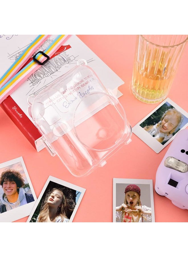 Clear Case Compatible with Fuji Instax Mini 12 - Hard Carrying Case Bag for Fujifilm Instax Mini 12 Instant Camera - PC Cover with Rainbow Shoulder Strap