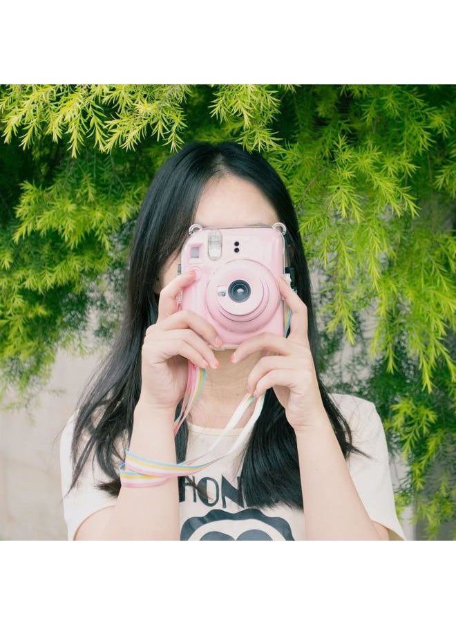 Clear Case Compatible with Fuji Instax Mini 12 - Hard Carrying Case Bag for Fujifilm Instax Mini 12 Instant Camera - PC Cover with Rainbow Shoulder Strap