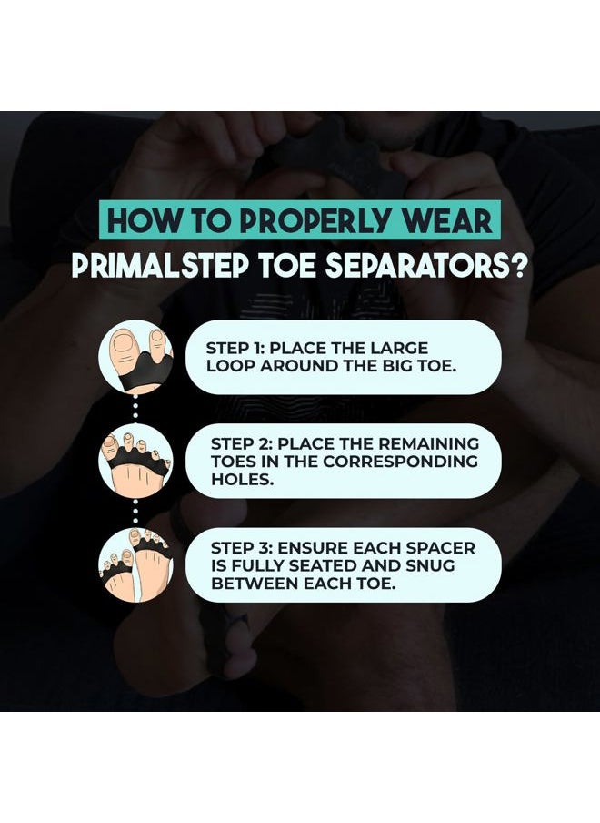 VYCE PrimalStep Toe Separators - Doctor Recommended - Correct Foot and Bunion Pain, Plantar Fasciitis - Toe Straightener to Improve Functional Athletic Mobility - Stretches to Fit (S/M)