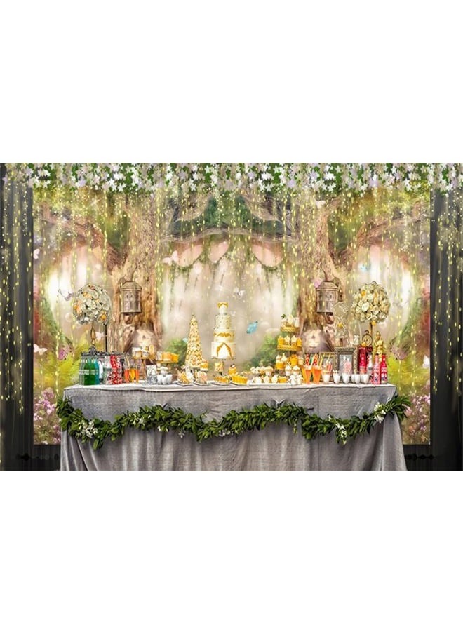 10x6.5ft Enchanted Forest Birthday Backdrop Fairy Tale Forest Enchanted Garden Photography Background for Kids Birthday Baby Shower Party Photoshoot Newborn Children Cake Smash Studio Props