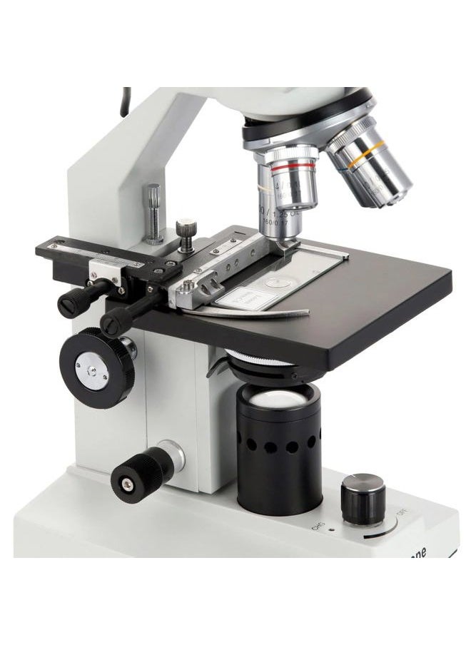 B100B-MS Compound Binocular Microscope, 40X-2000X Magnification, Brightfield, Tungsten Illumination, Abbe Condenser, Mechanical Stage