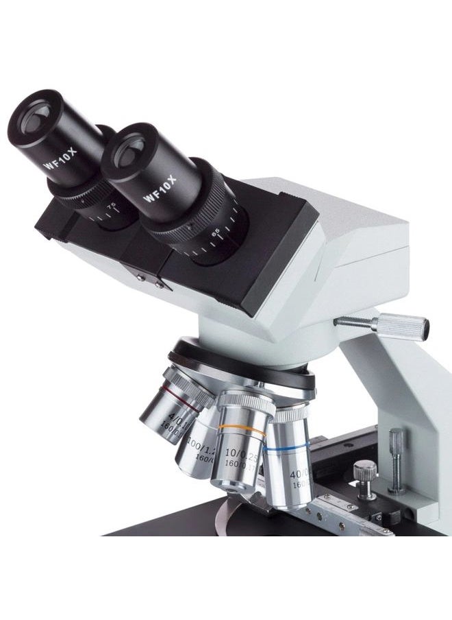 B100B-MS Compound Binocular Microscope, 40X-2000X Magnification, Brightfield, Tungsten Illumination, Abbe Condenser, Mechanical Stage