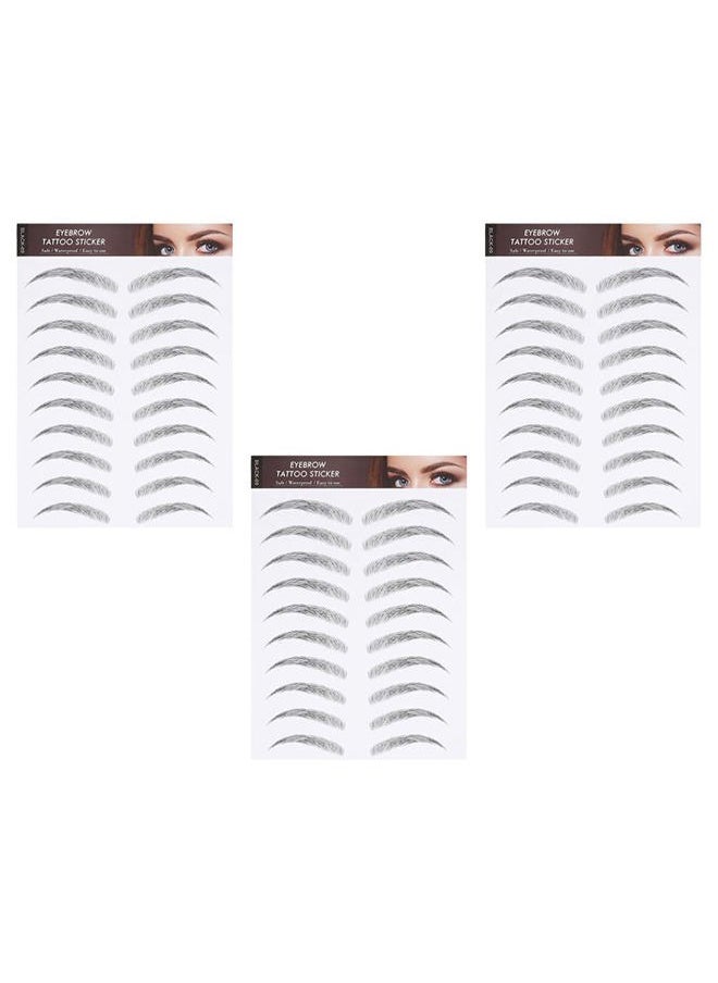 Eyebrow Sticker Waterproof, 6D Temporary Brow False Eyebrow Stick On Eyebrow Transfer for Women, 3sheets (type1)