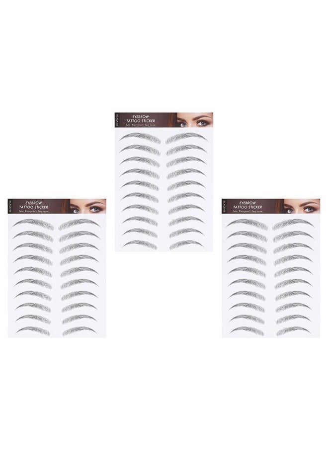 Eyebrow Sticker Waterproof, 6D Temporary Brow False Eyebrow Stick On Eyebrow Transfer for Women, 3sheets (type1)