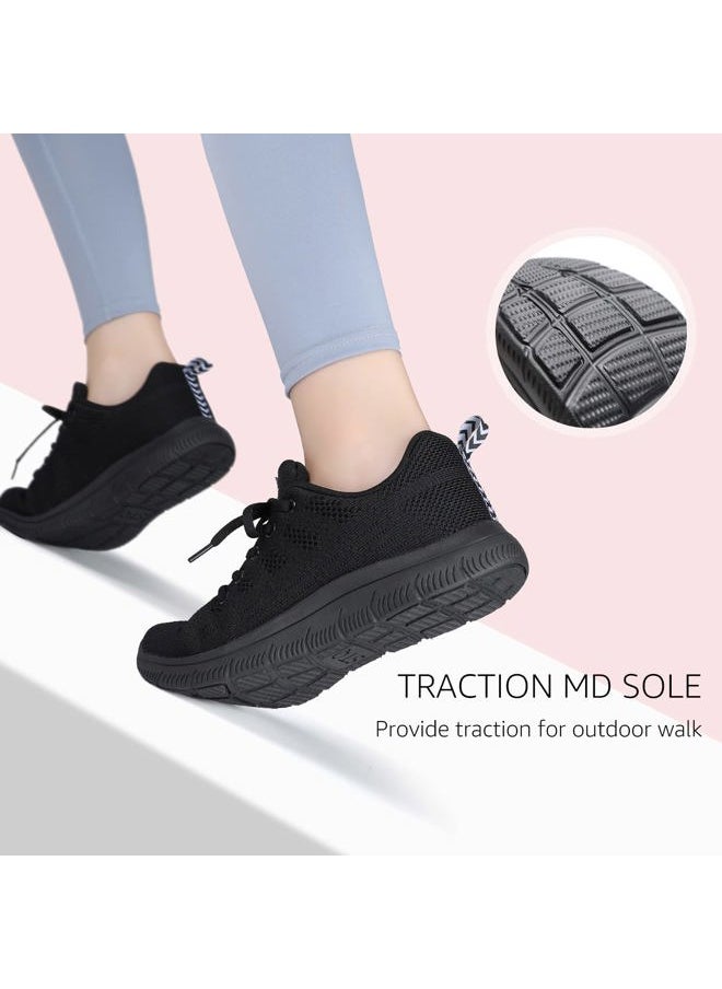 Womens Sneakers Ultra Lightweight Breathable Mesh Athletic Walking Shoes All Black, 9 M US