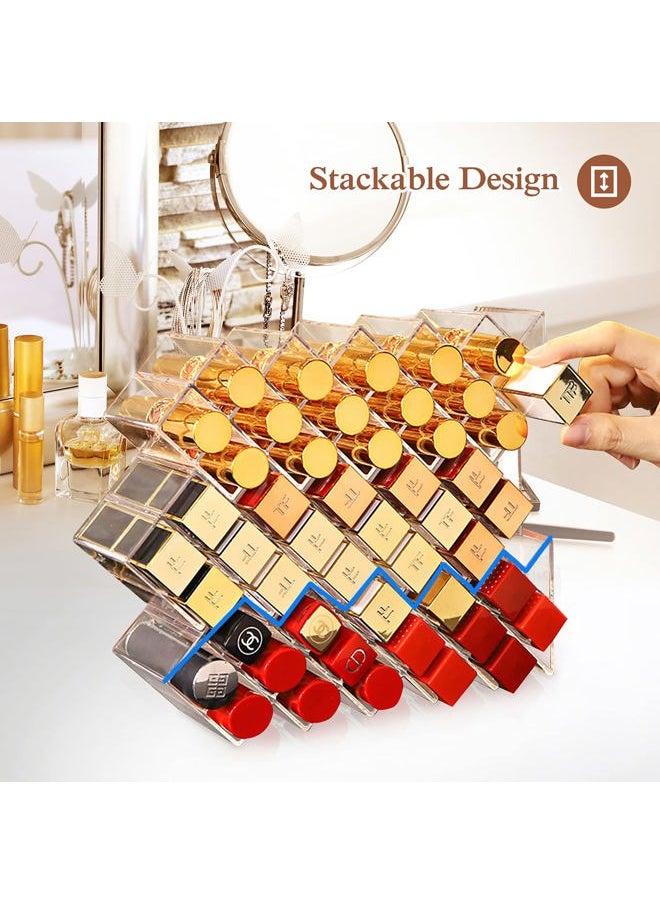3 Pack Lipstick Holder Organizer, 48 Spaces Acrylic Stackable Fish Shape Lipsticks Tower Lipgloss Display Stand, Clear Lip Gloss Organizers Storage Box -16 Slots