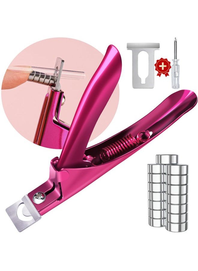 Violet Red Premium Adjustable Nail Clippers with Magnets Sizers for Acrylic Nails, Stainless Steel Nail Cutter Trimmer for Artificial Fake False Tips Manicure Sharp Blade Clip Tool for Salon Beauty