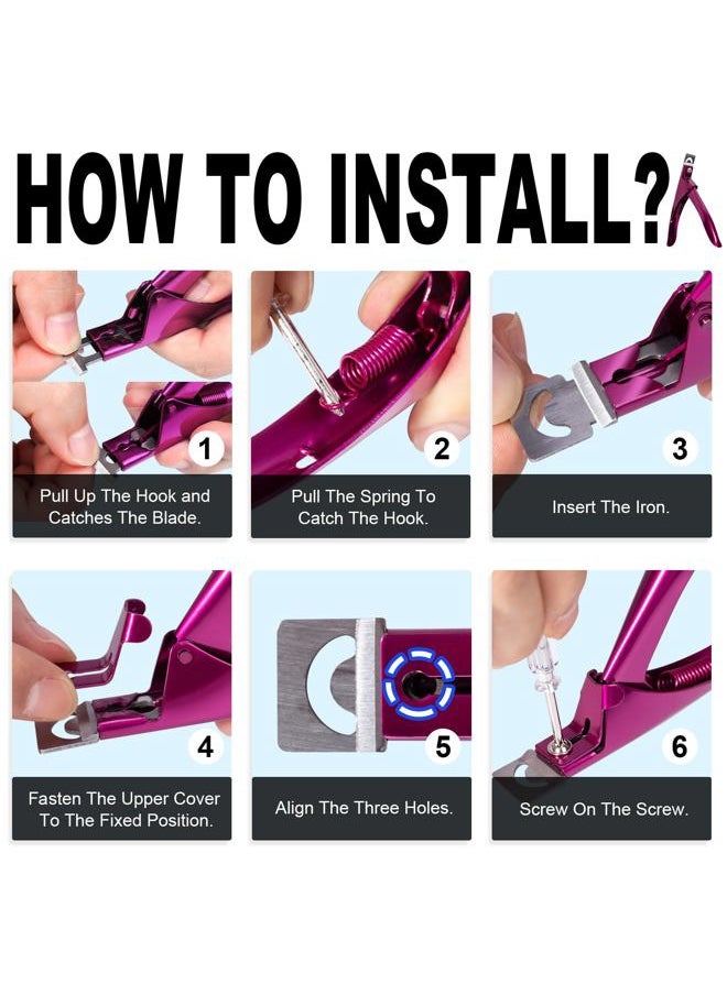 Violet Red Premium Adjustable Nail Clippers with Magnets Sizers for Acrylic Nails, Stainless Steel Nail Cutter Trimmer for Artificial Fake False Tips Manicure Sharp Blade Clip Tool for Salon Beauty